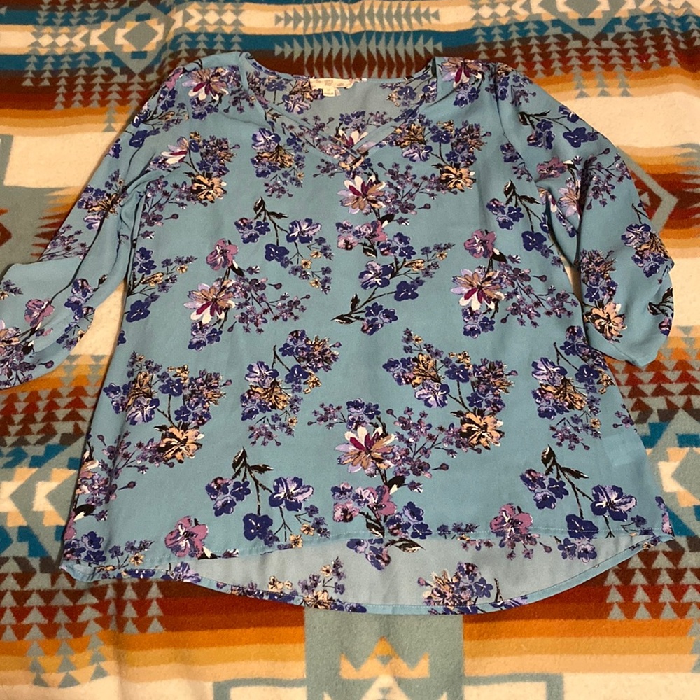 Blue Floral Hippie Rose Blouse